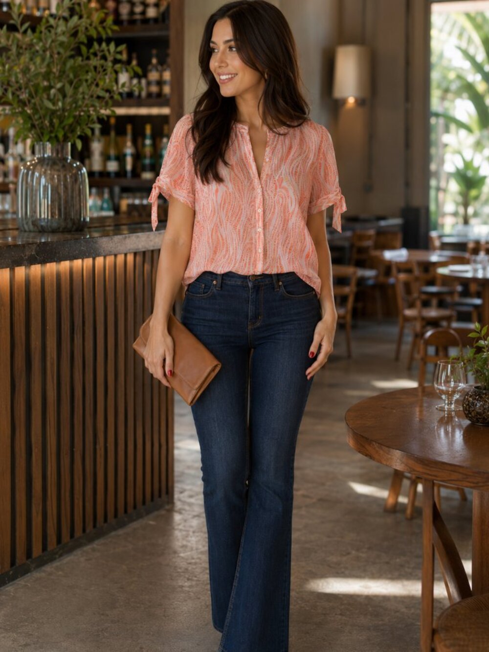 Women's Salmon/Pink/Orange Patterned Top